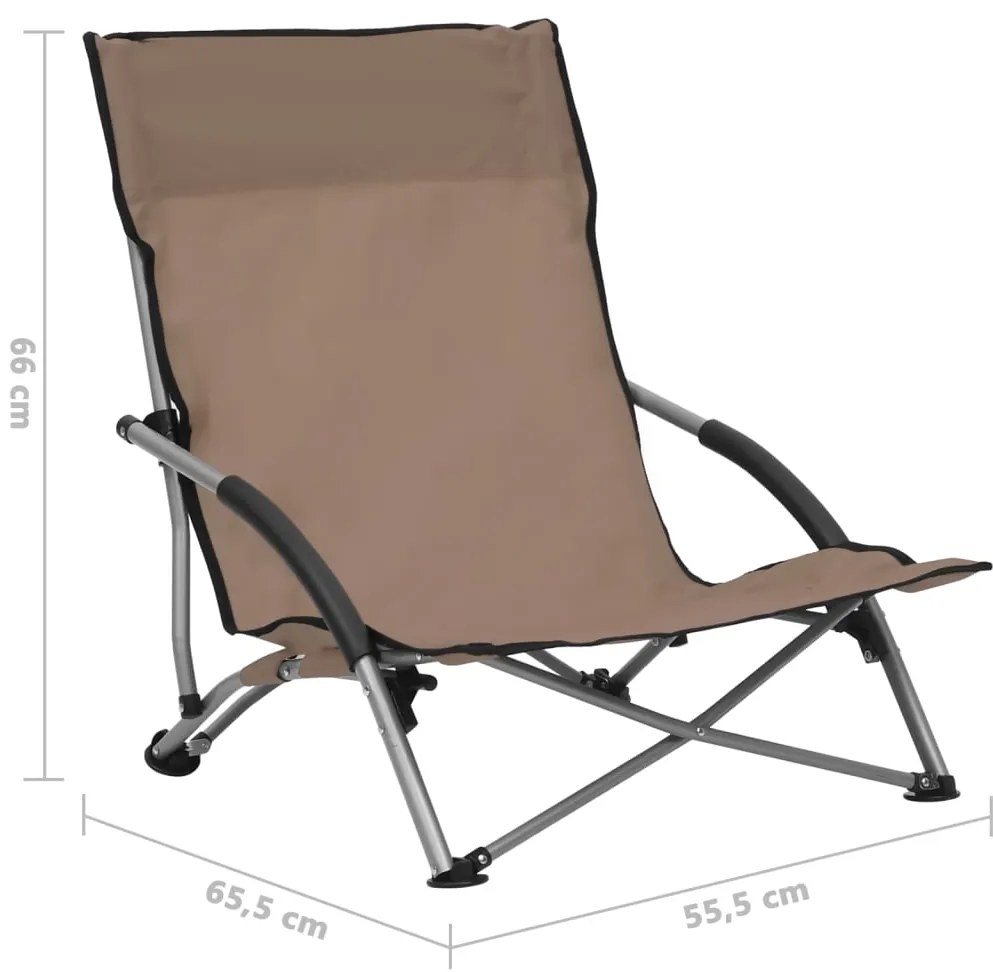 Cadeiras de praia dobráveis 2 pcs tecido cinzento-acastanhado