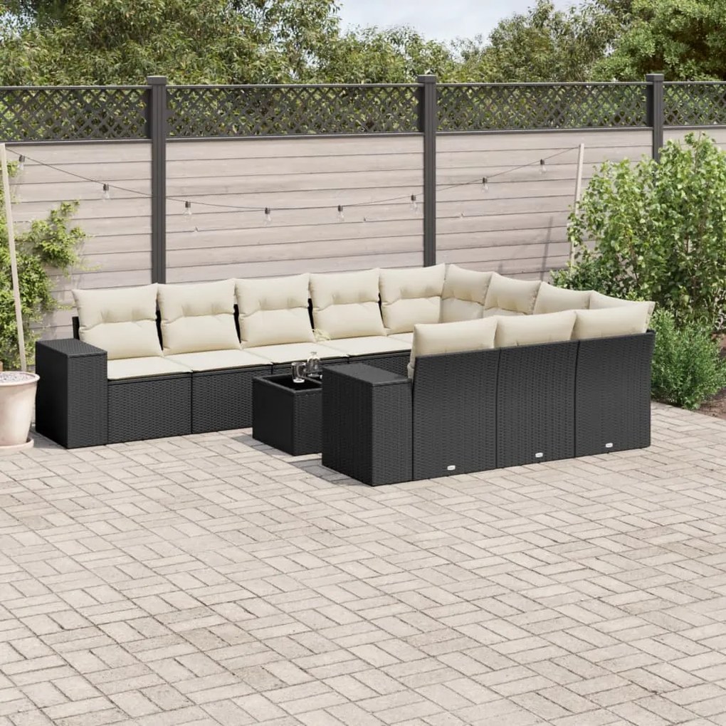 11 pcs conjunto sofás de jardim c/ almofadões vime PE preto