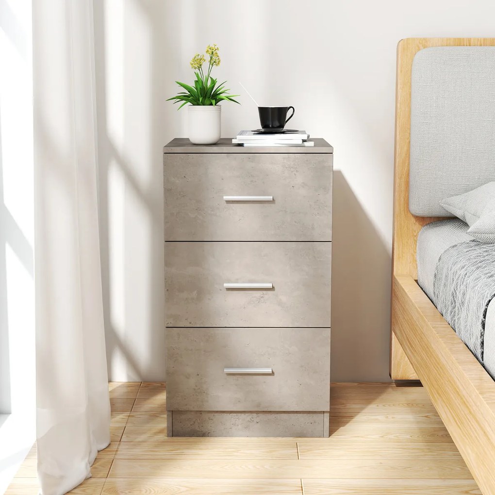 Mesa de cabeceira com 3 gavetas 37 x 34 x 66,5 cm Cinza