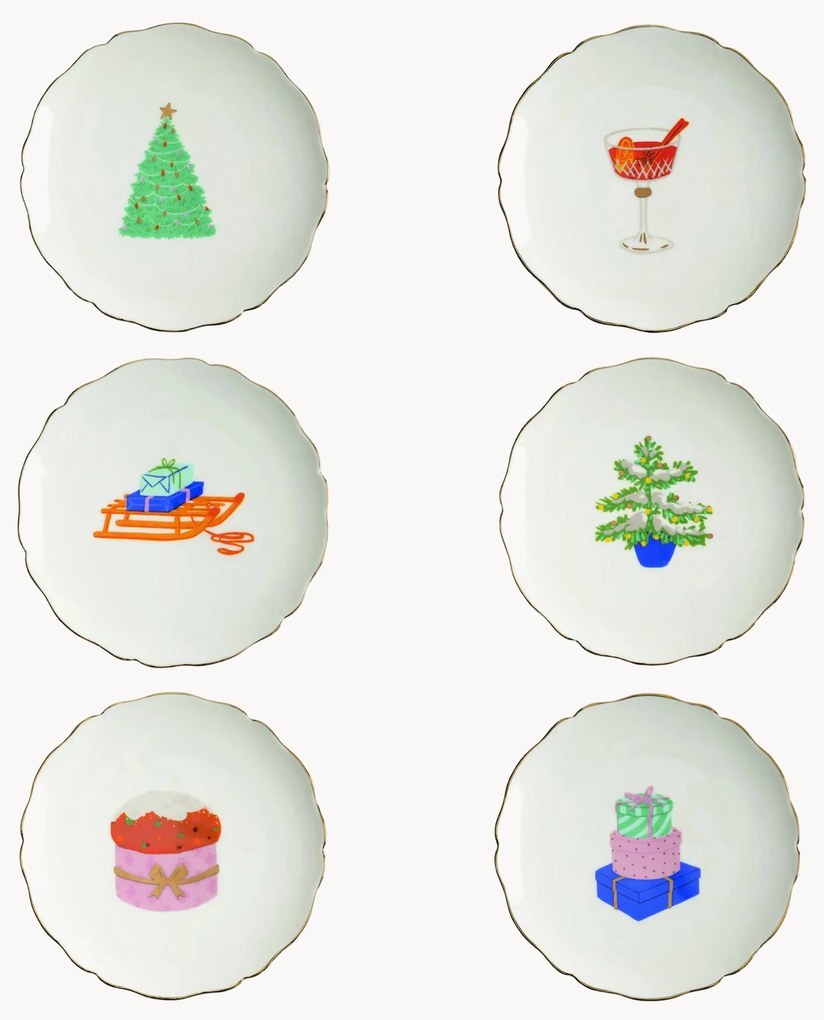 Pratos de sobremesa de Natal pintados à mão Feast, conjunto de 6