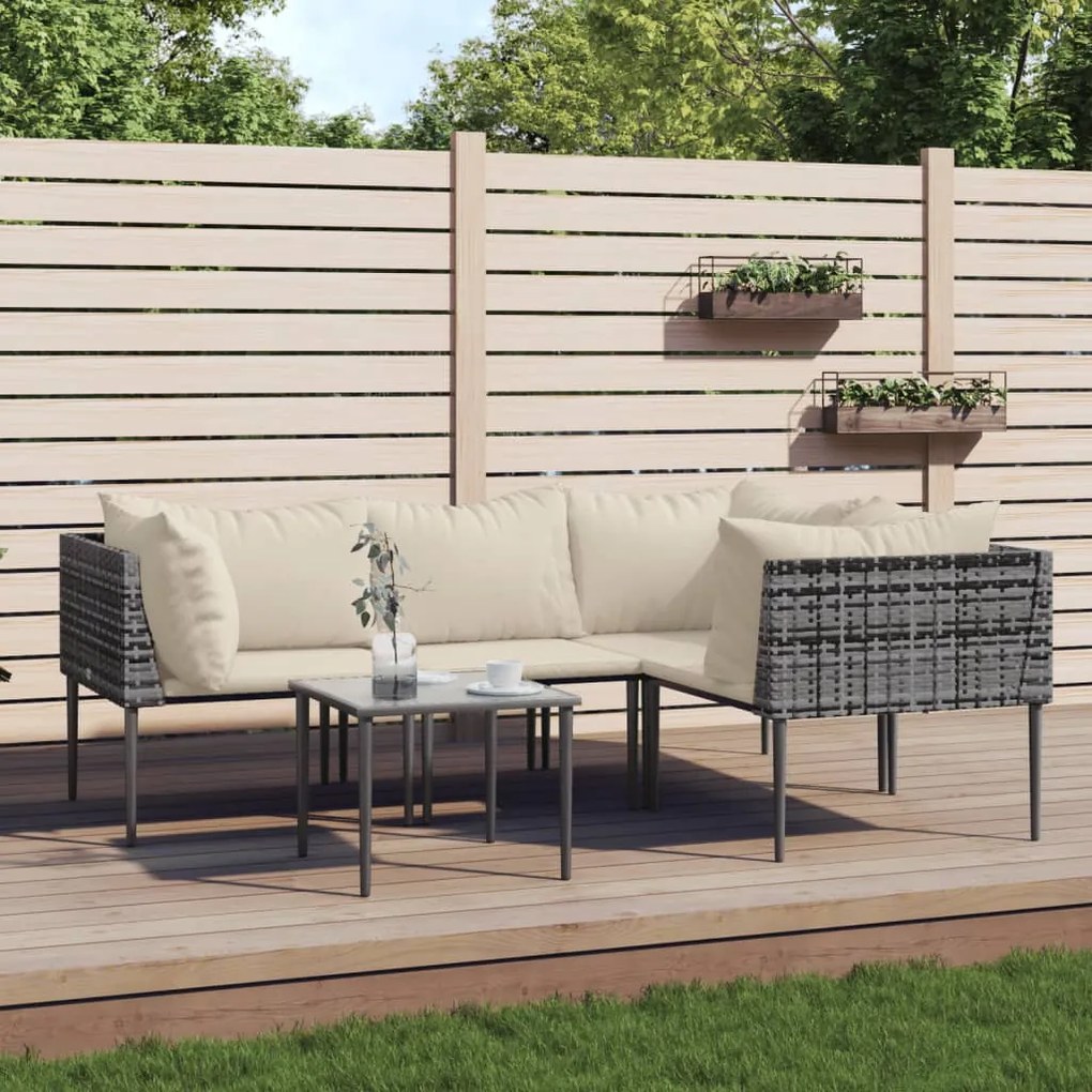 5 pcs conjunto lounge de jardim c/ almofadões vime PE cinzento