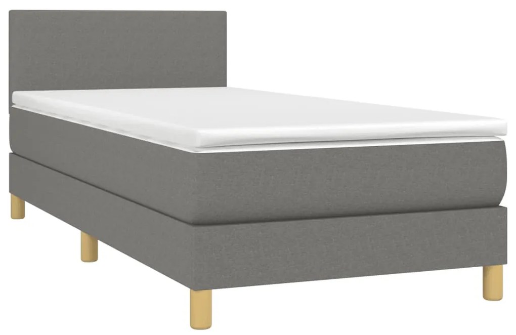 Cama box spring c/ colchão e LED 100x200 cm tecido cinza-escuro