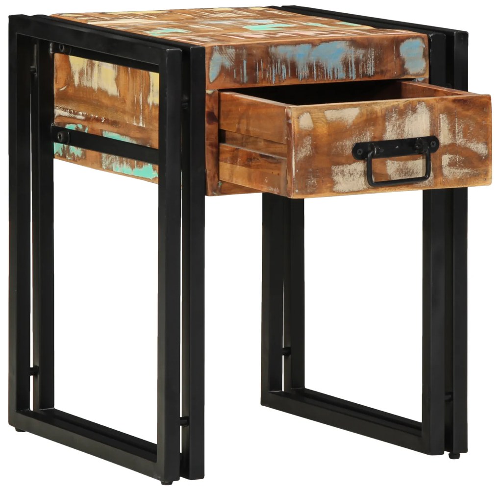 Mesa de Apoio vidaXL com Gaveta Preta 40x40x50 cm em Madeira Recuperada