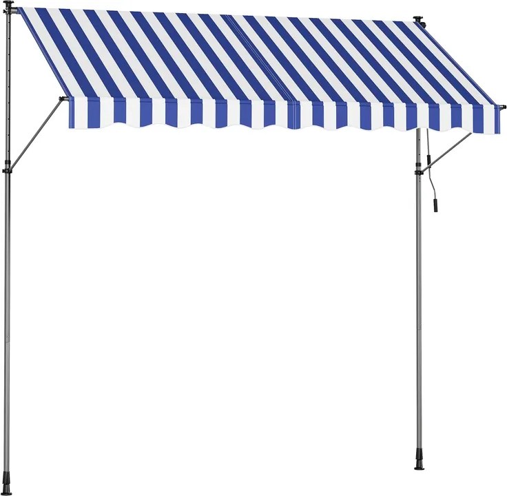 Toldo de fixação varanda 300 x 120 cm com manivela para proteção solar, azul e branco