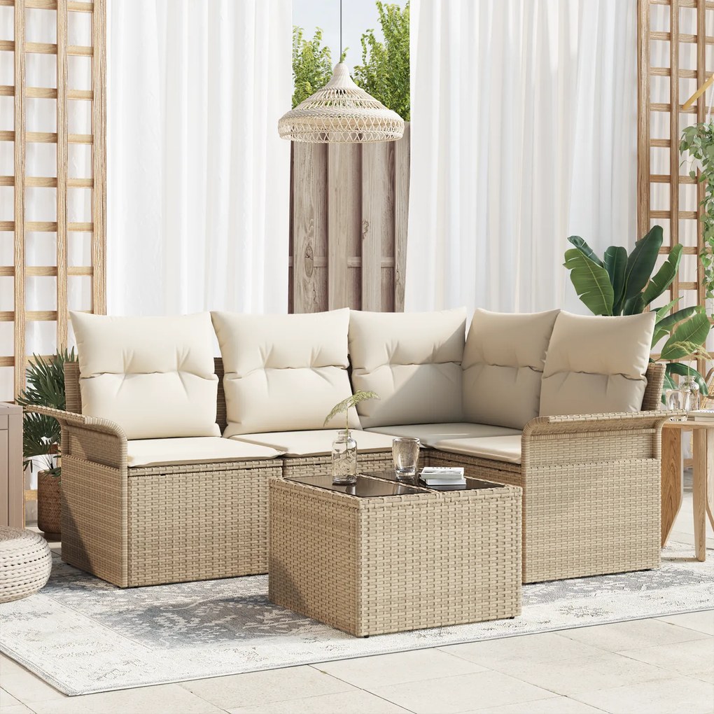 vidaXL Conjunto de Sofá de 5 Peças para Jardim com Almofadas em Vime Marrom