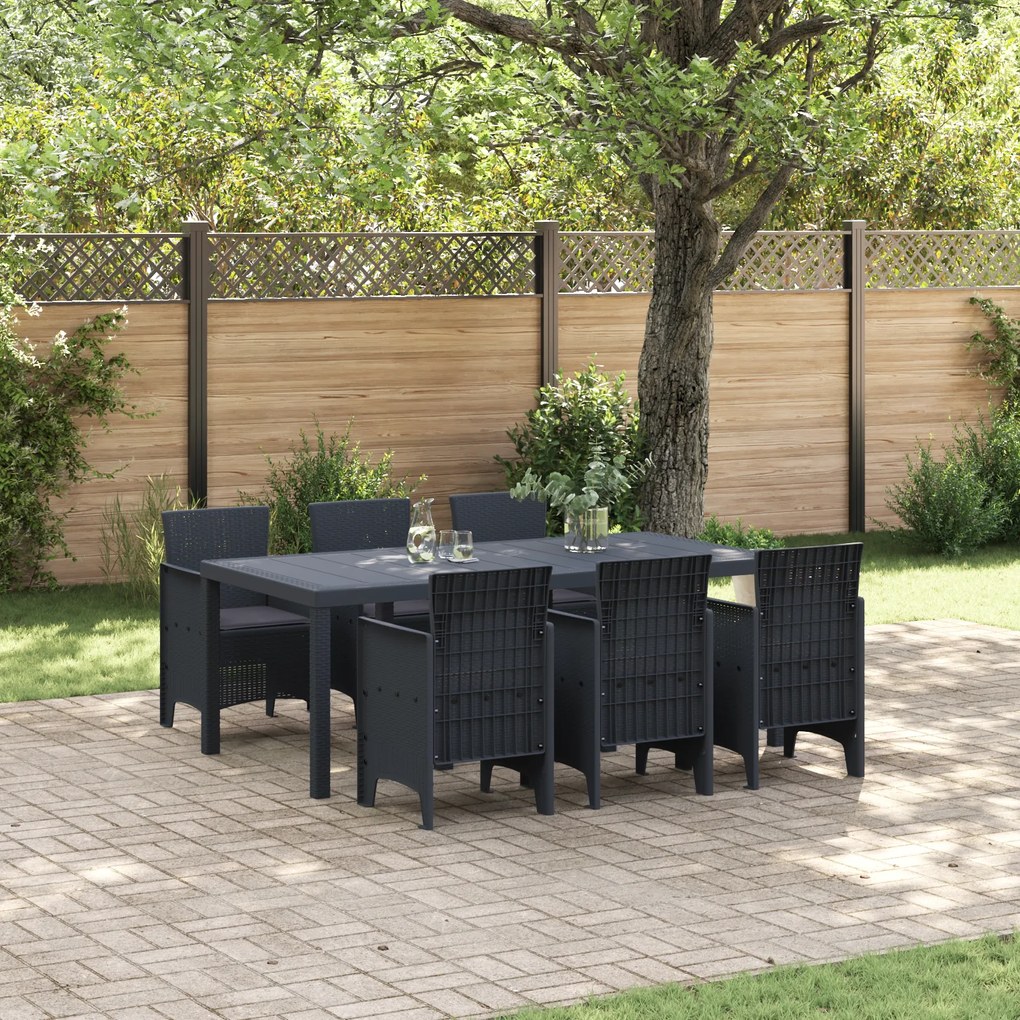 vidaXL Conjunto de Jantar de 7 Peças para Jardim com Almofadas Antracite Polirattan
