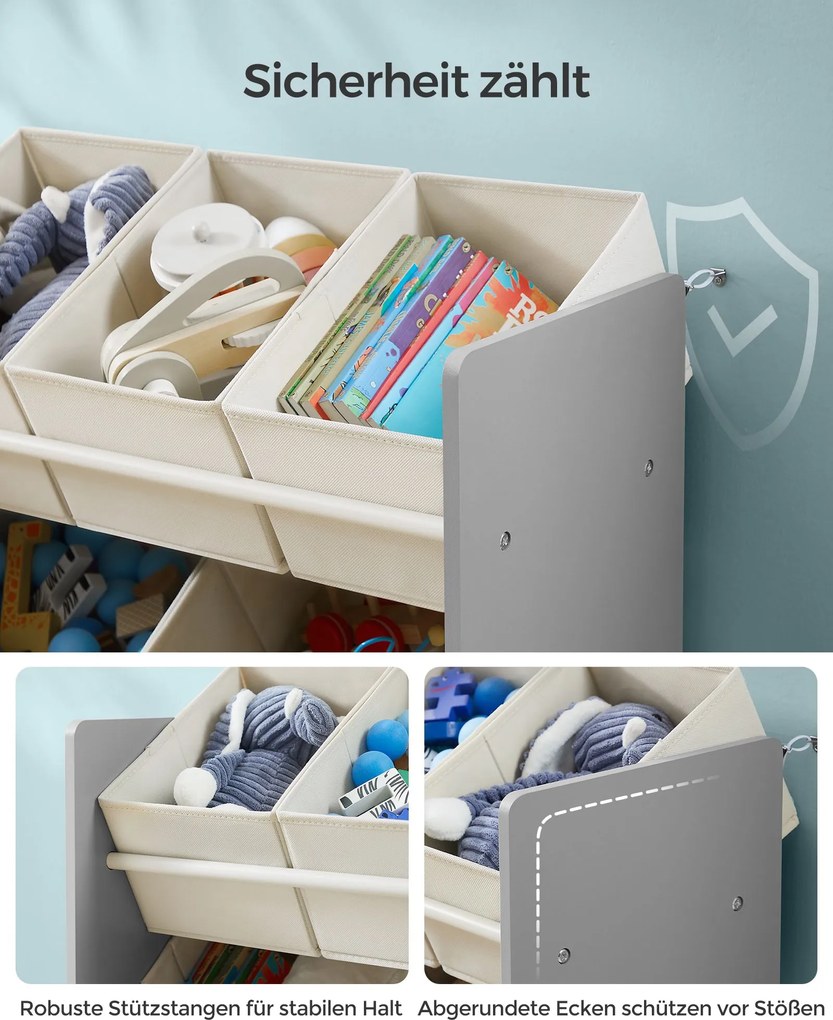 Estante para crianças com 7 caixas de arrumação em tecido não tecido 29,5 x 62,5 x 60 cm Cinzento