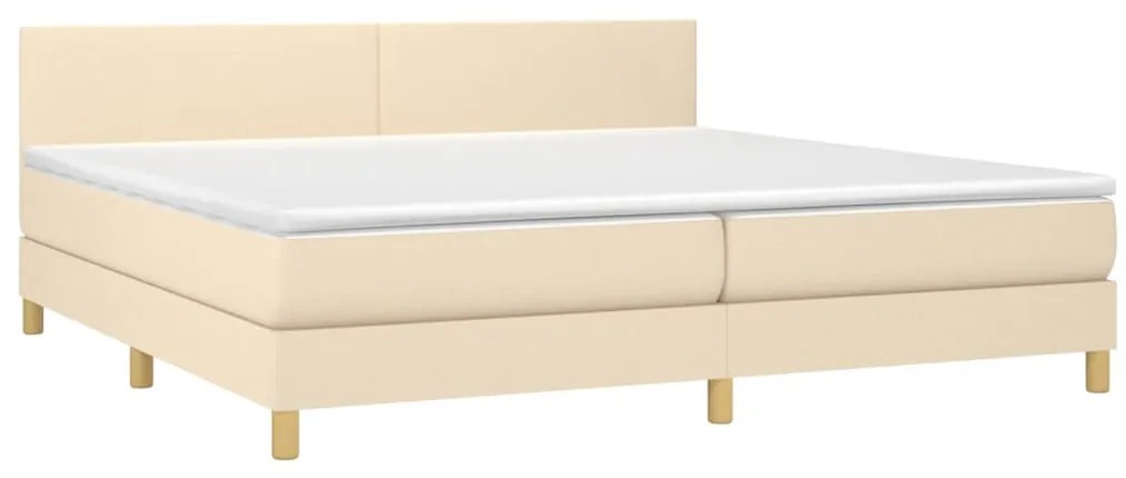 Cama box spring c/ colchão e LED 200x200 cm tecido cor creme