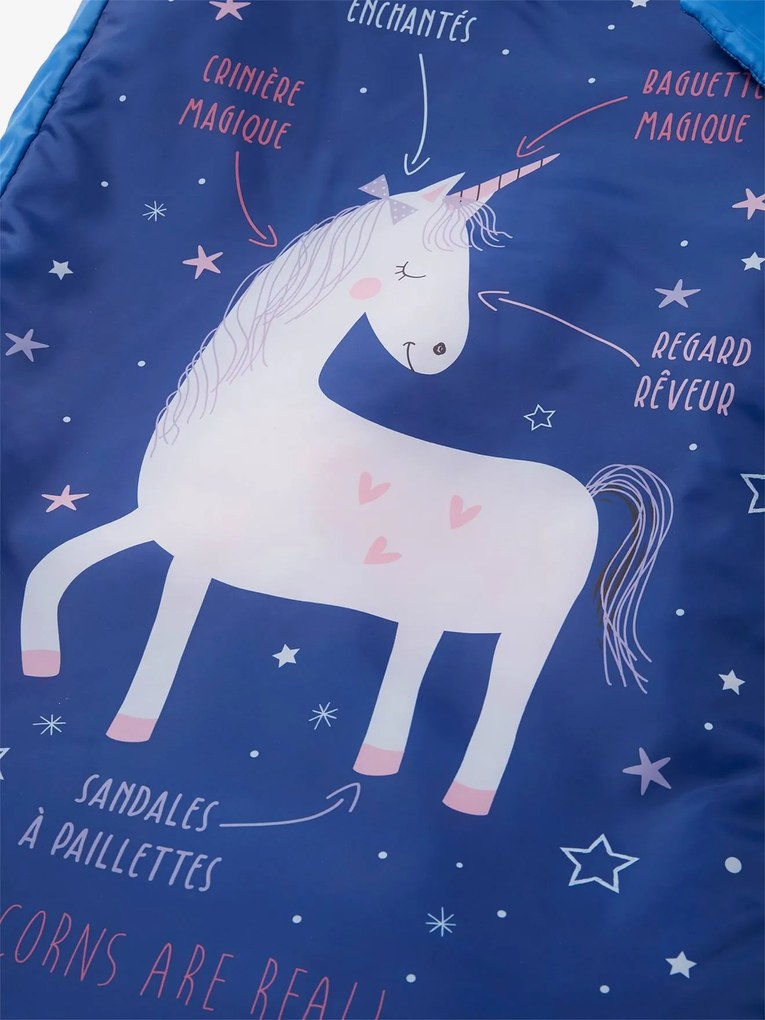 Saco-cama Mon premier Readybed®, com colchão integrado e cabeceira, tema Unicórnio azul escuro liso com motivo