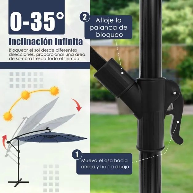 Guarda-sol Solar 3M com 40 Lâmpadas Painel Solar Ajuste de Inclinação com Base Cruzada (SEM PESOS) Iluminado Azul marinho