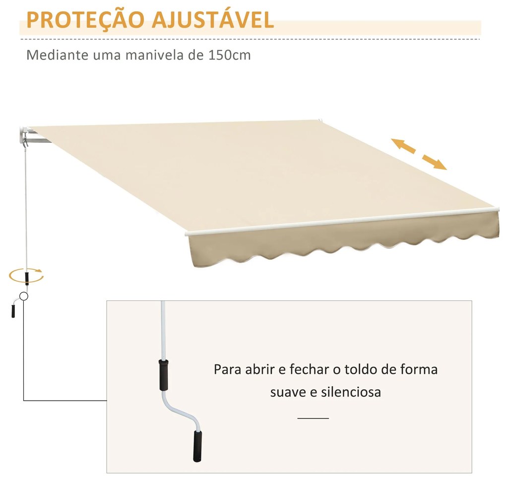 Toldo de Parede Retrátil Manual – Modelo Faro – 295x245 cm – Cor Bege