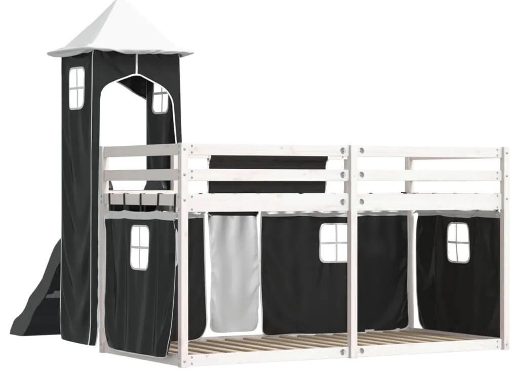 Beliche com escorrega e cortinas 90x190 cm branco e preto