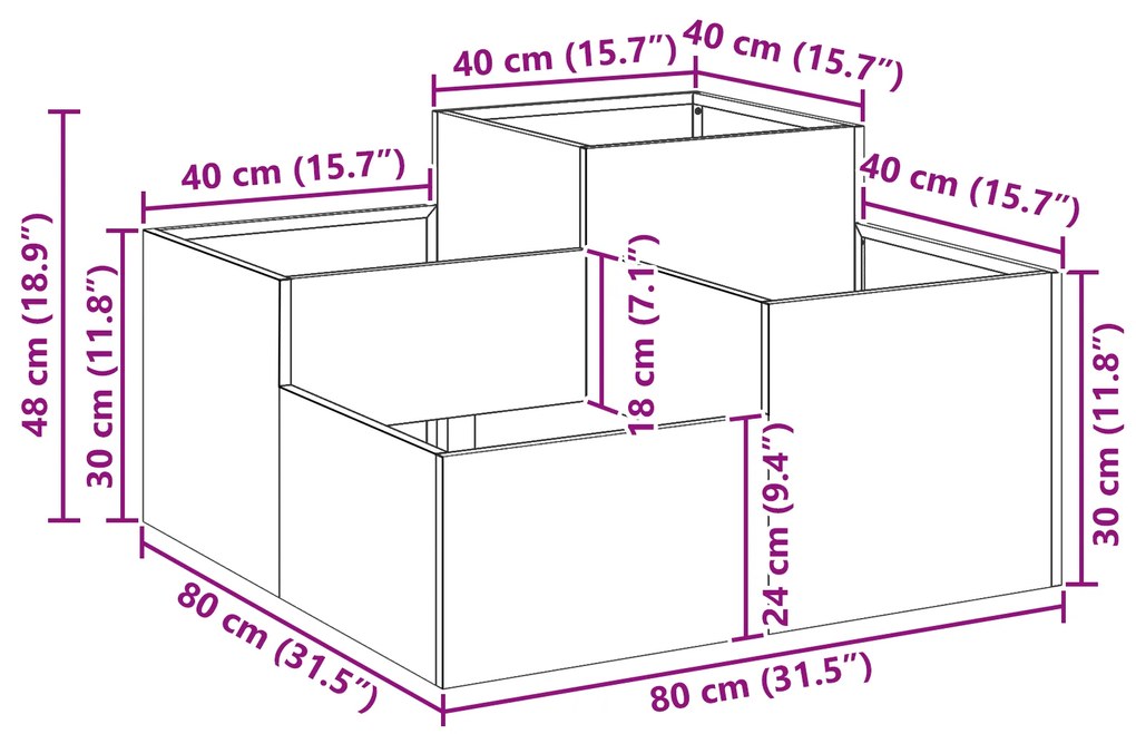 Jardineira vidaXL 80x80x48 cm Aço Galvanizado