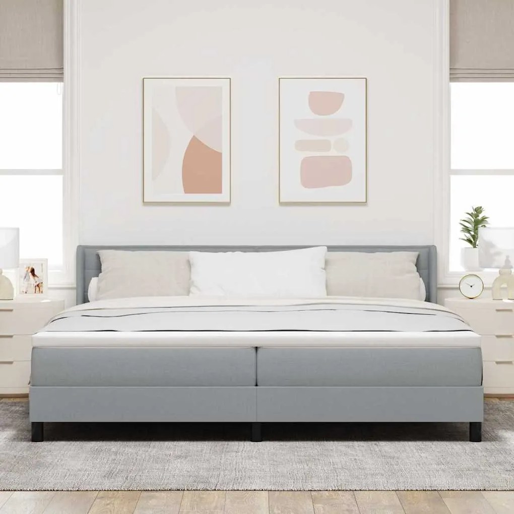 Cama Box com Colchão - Cinza Claro - 200 x 200 cm - Tecido