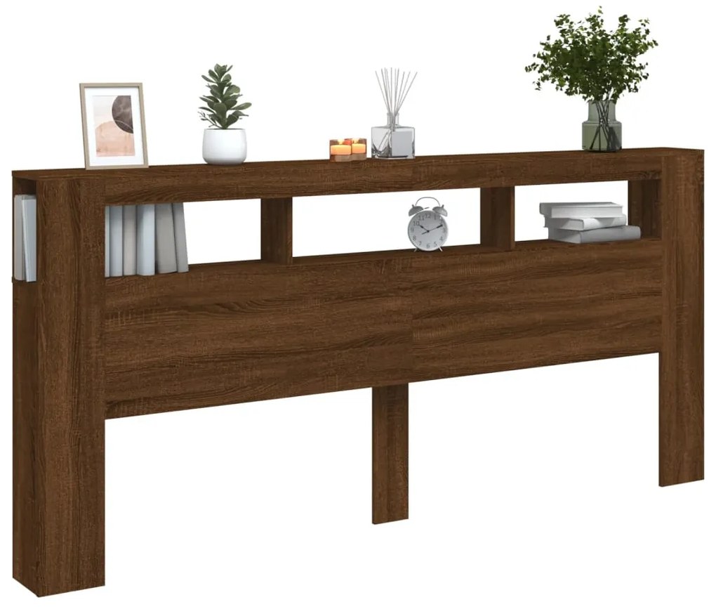Cabeceira c/ LEDs 220x18,5x103,5 cm carvalho castanho