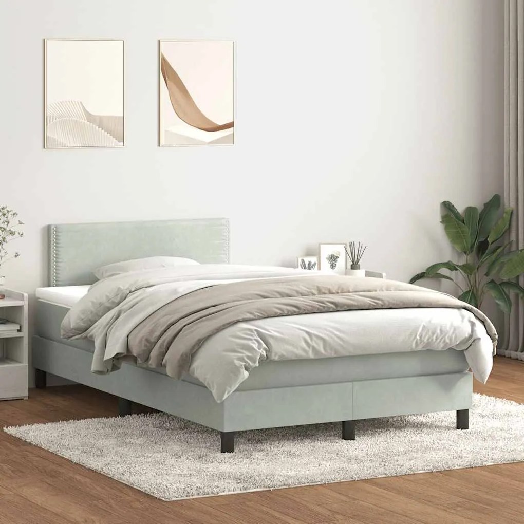 vidaXL Cama boxspring c/ colchão 120x210 cm veludo cinzento-claro