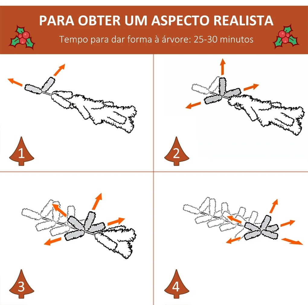 Árvore de Natal Artificial 180cm com 678 Ramas 53 Pinhas e 53 Frutinhas Folhas de PVC PE Base Dobrável e Suporte Metálico Decoração de Natal para Inte