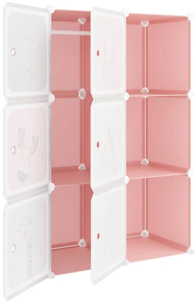 Armário de arrumação infantil com 6 cubos PP rosa