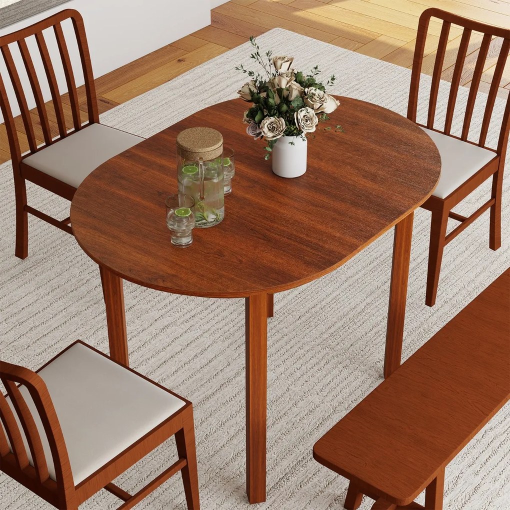 Mesa de jantar oval 110 x 78 x 77 cm com superfície ampla e pernas robustas de madeira com pés antiderrapantes Castanho