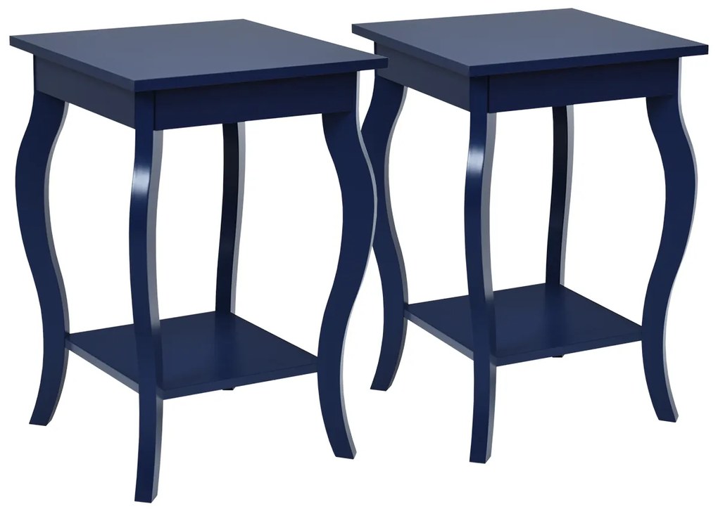 Conjunto de 2 mesas-de-cabeceira com 2 níveis e pernas curvas Mesas de cabeceira para quarto, sala de estar e quarto familiar 40 x 40 x 60 cm Azul