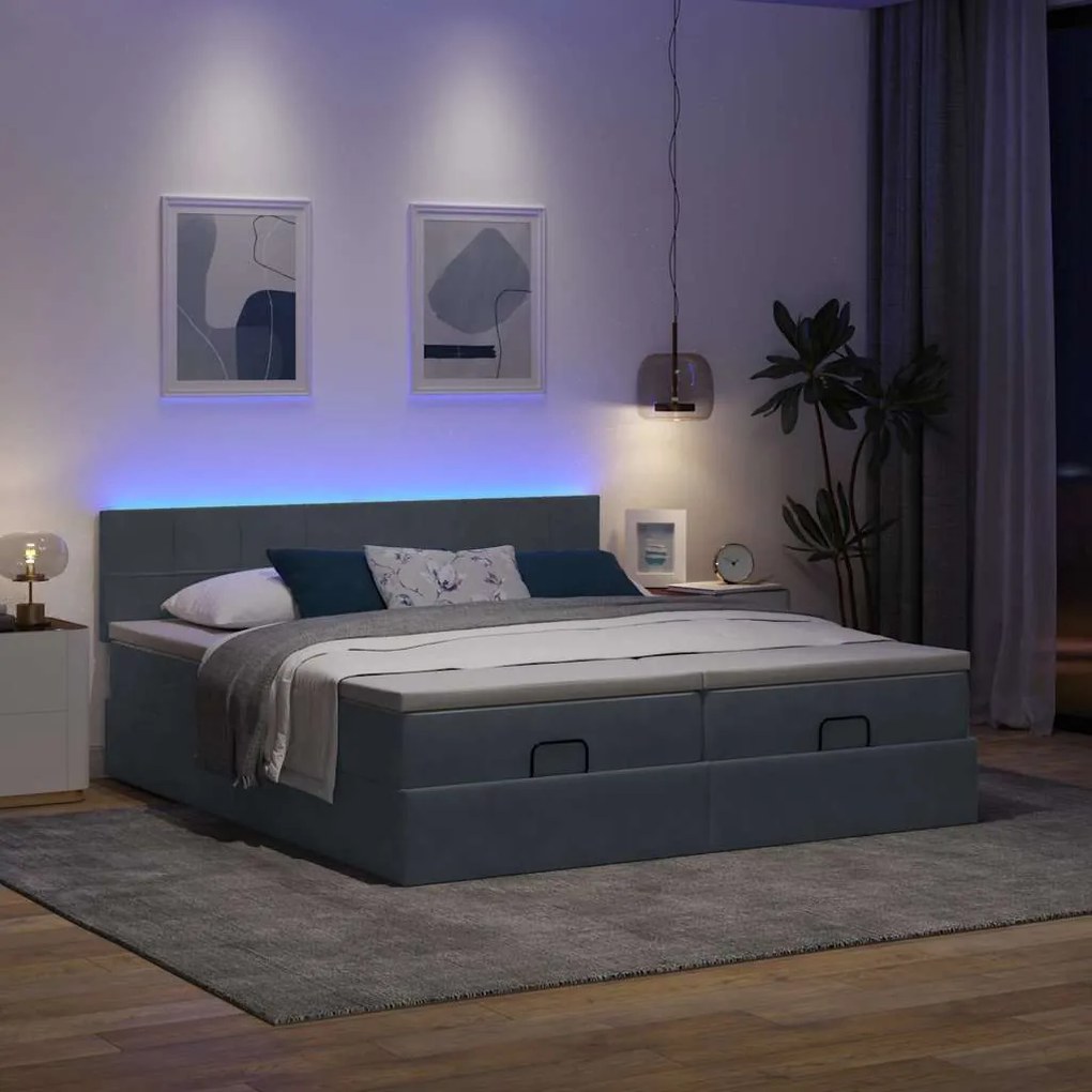 Estrutura cama otomana colchões 160x200 cm cinzento escuro