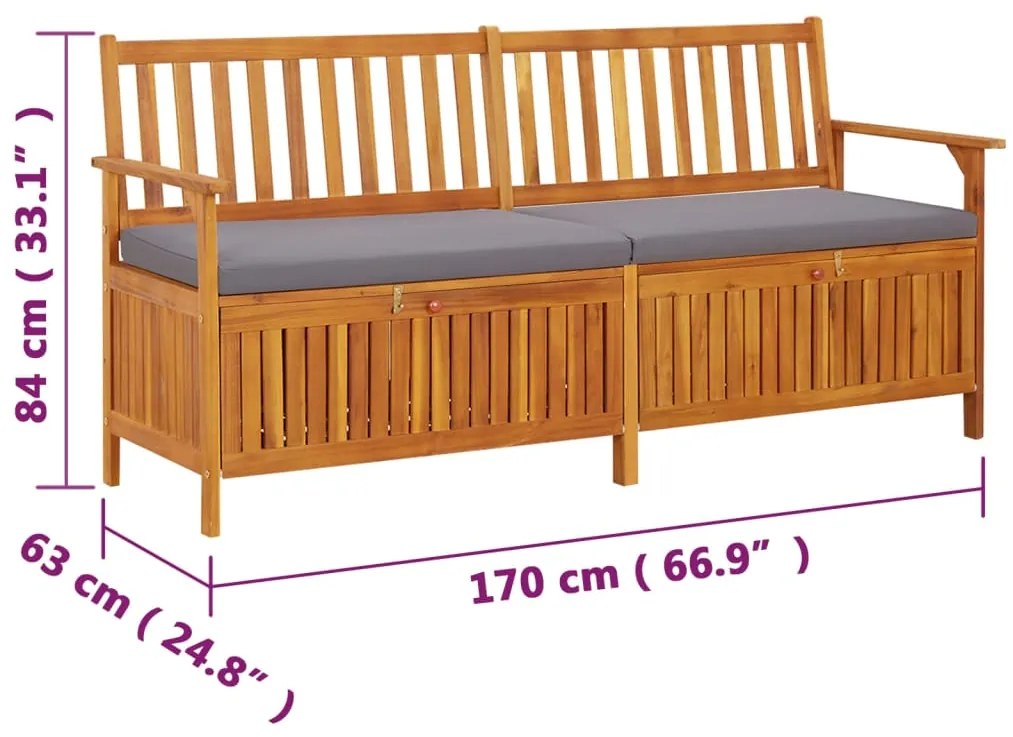 Banco de arrumação c/ almofadão 170 cm madeira de acácia maciça