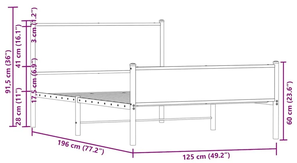 Estrutura de cama sem colchão 120x190cm metal carvalho castanho