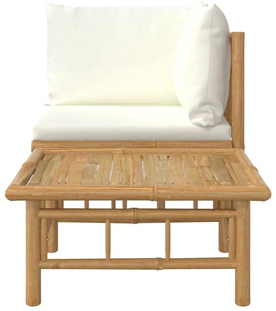 2 pcs conjunto lounge de jardim bambu c/ almofadões branco nata