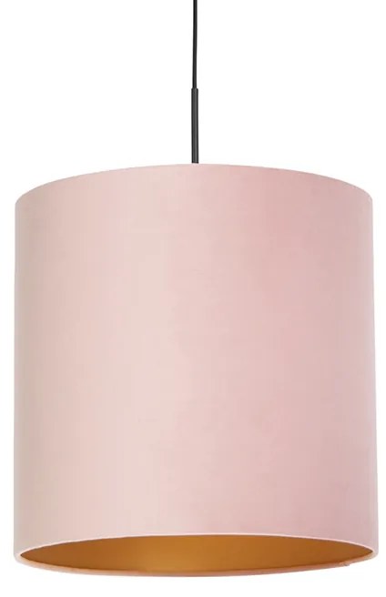 Candeeiro de suspensão com abajur de veludo rosa com ouro 40 cm - Combi Country / Rústico
