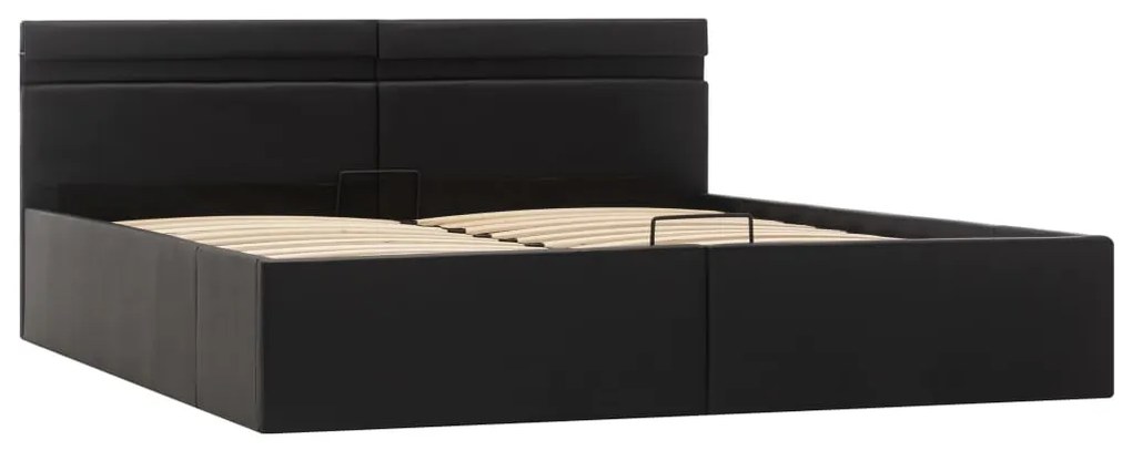 Cama hidráulica LED c/ arrumação 180x200cm couro artifi. preto