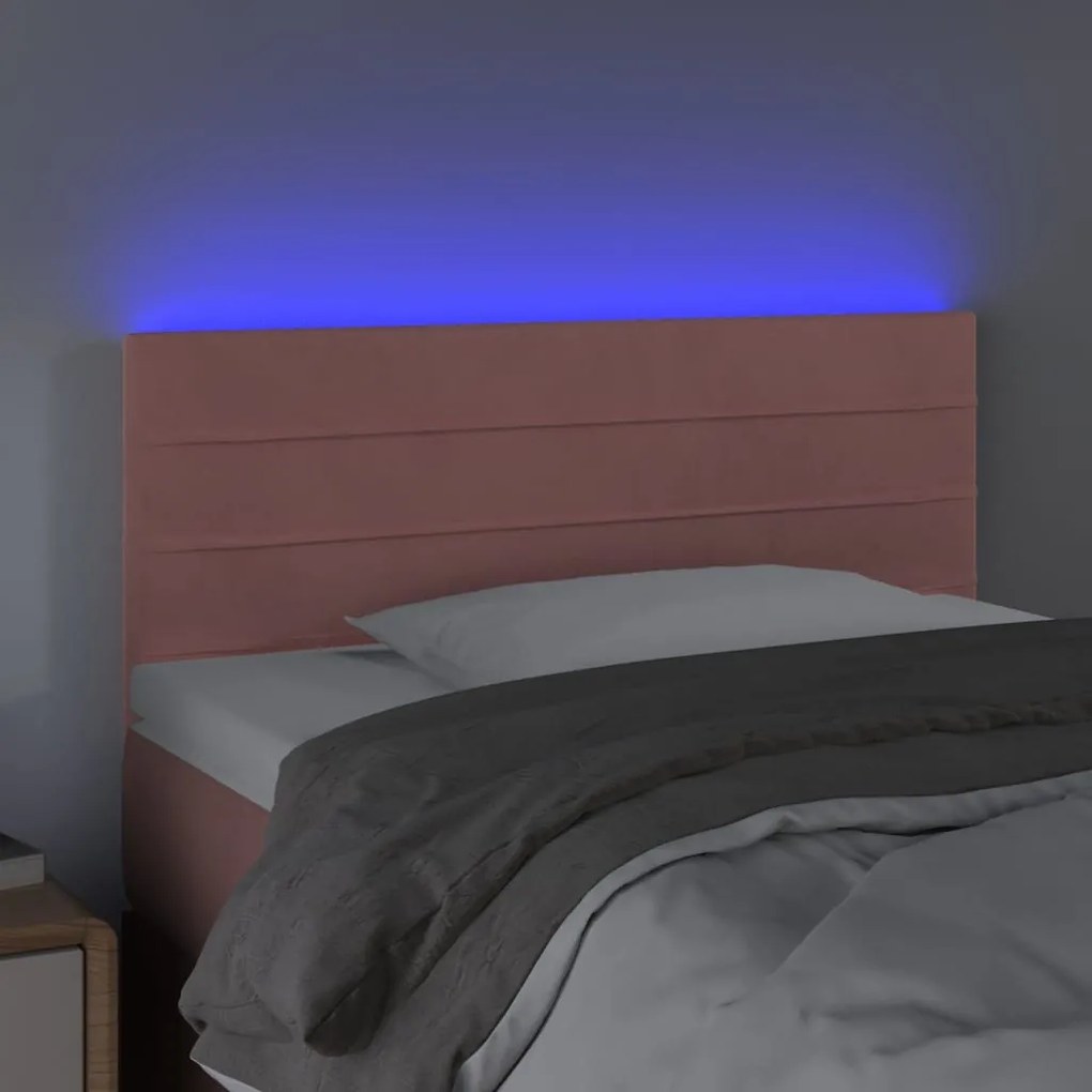 Cabeceira de cama c/ luzes LED veludo 90x5x78/88 cm rosa