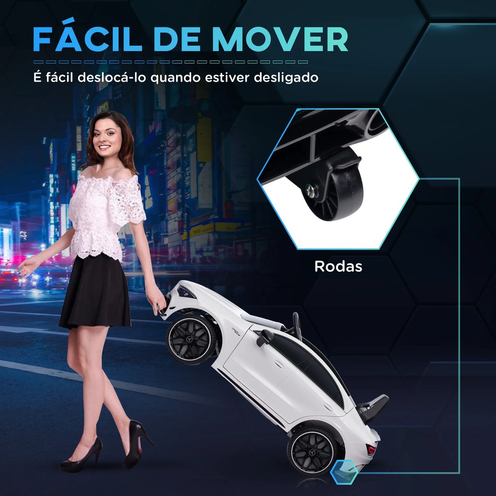 Carro Elétrico para Crianças Carro Mercedes AMG CLA 45 com Bateria 12V Faróis LED Buzina e Música 110x61x45 cm Branco