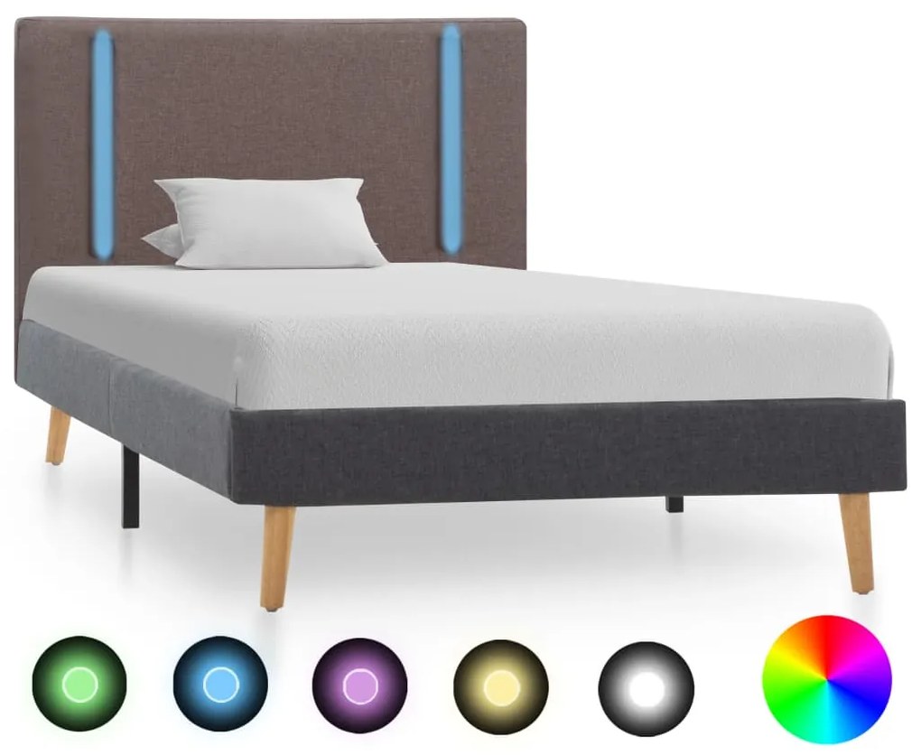 vidaXL Estrutura cama LED 90x200 cm tecido cinza acastanhado e escuro