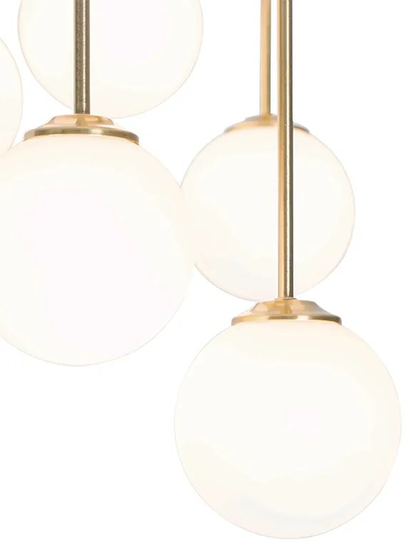 Moderno candeeiro de teto dourado com vidro opalino 9 luzes - Atenas Moderno