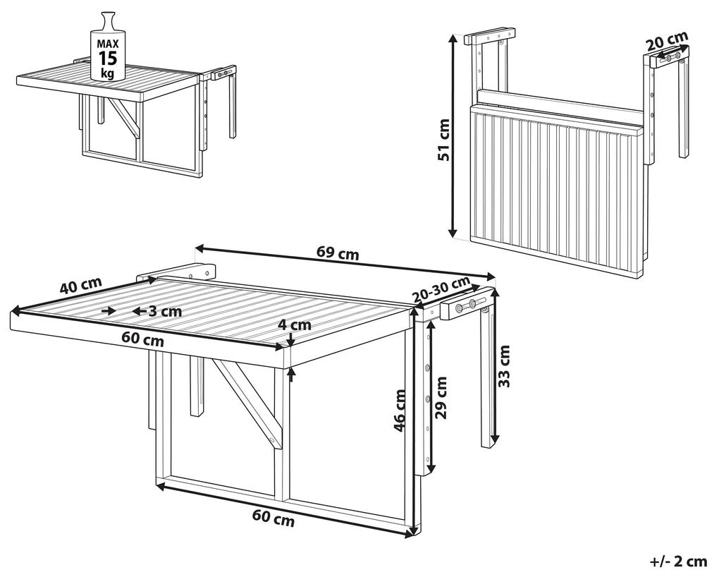 Mesa para varanda de madeira clara 60 x 40 cm UDINE Beliani