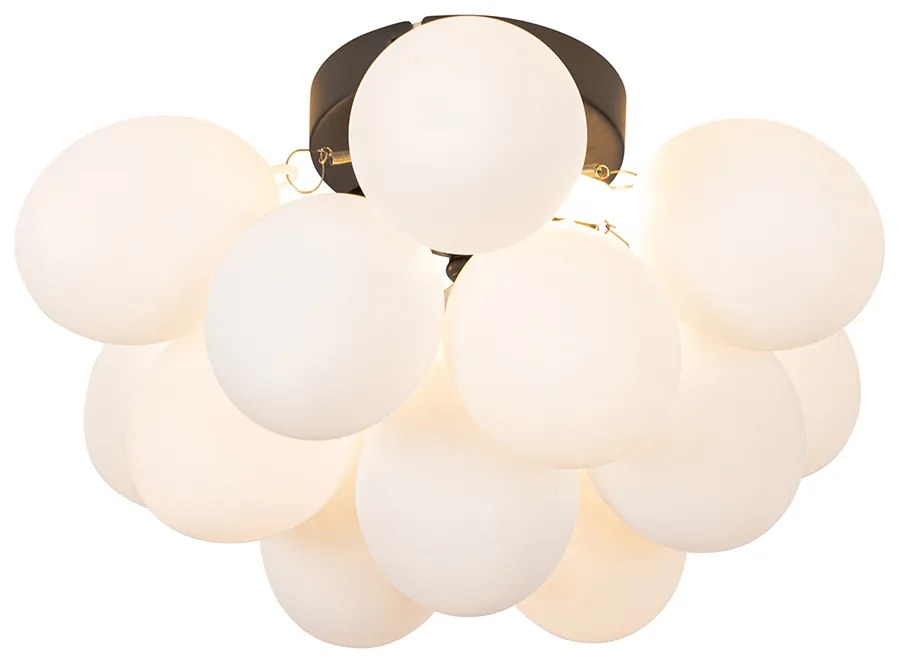 Candeeiro de teto Art Deco preto com vidro opalino 3 luzes - Uvas Design,Art Deco