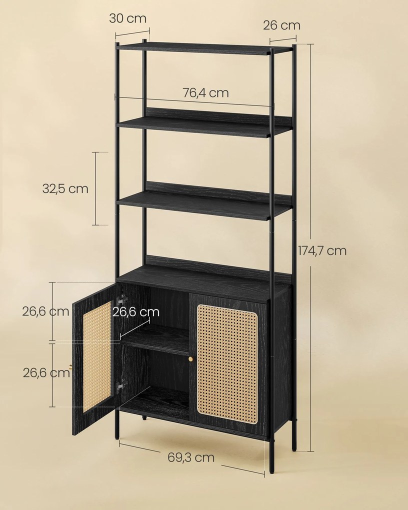 Estante com portas em Rattan preto mate