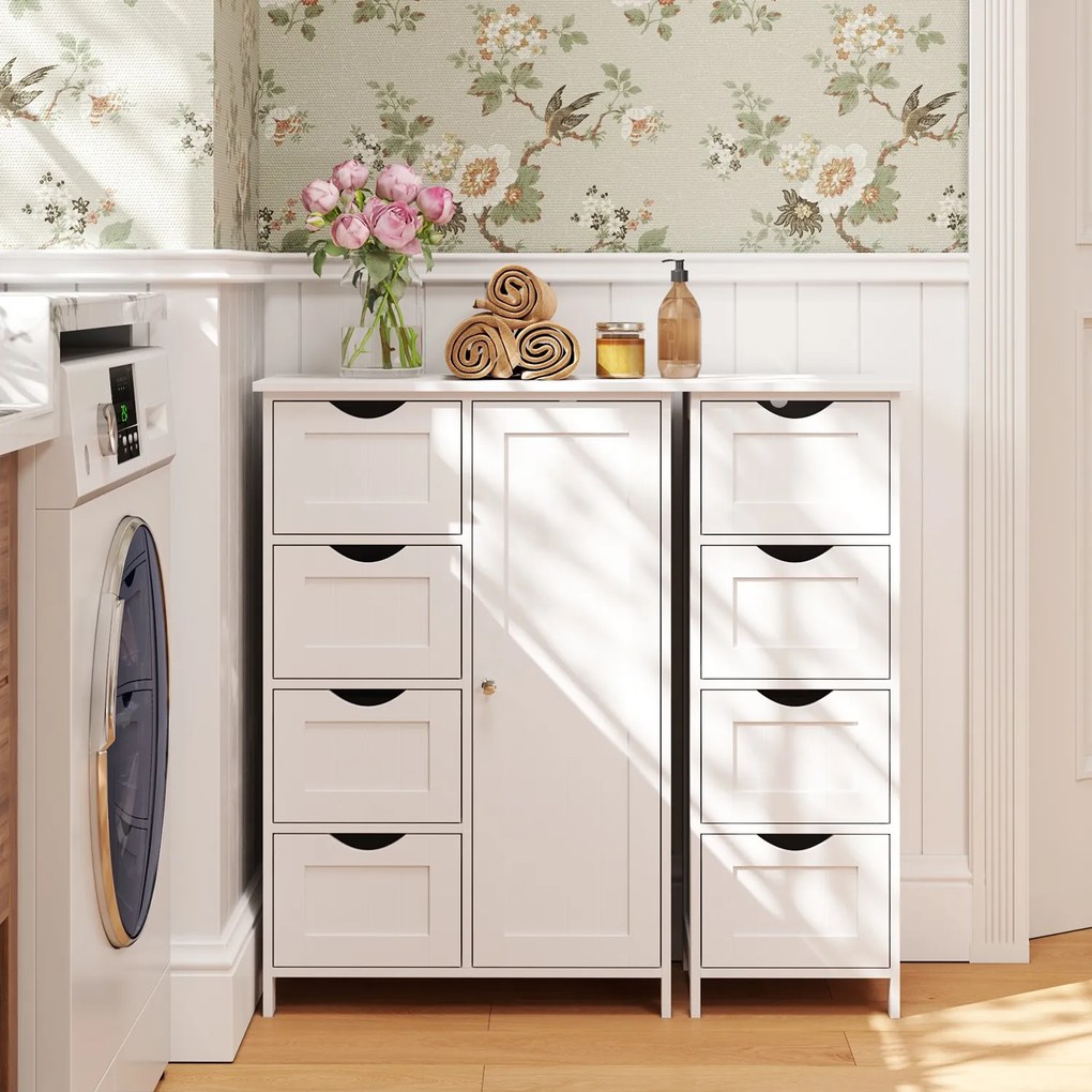Armário de casa de banho com 4 gavetas 30 x 30 x 82 cm Branco