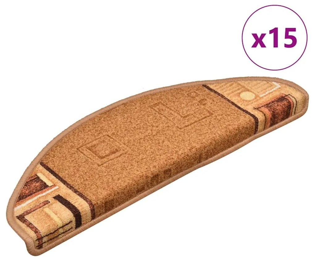 Tapetes de escada adesivos 15 pcs 65x21x4 cm bege