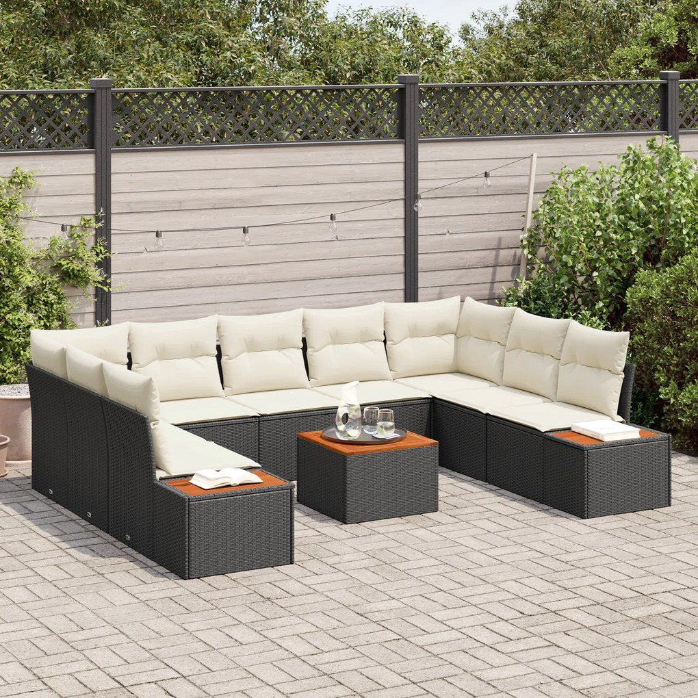 Conjunto de Sofá de Jardim 6 Peças com Almofadas Preto Rattan de Polie