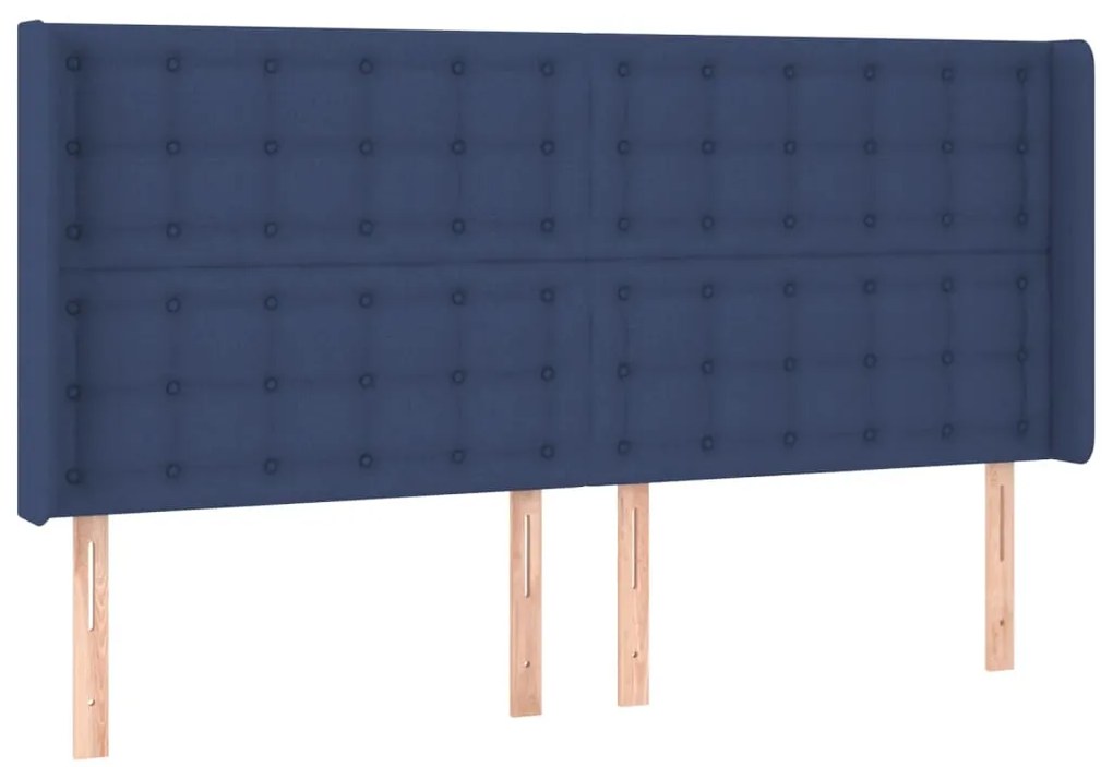 Cama box spring c/ colchão e LED 200x200 cm tecido azul