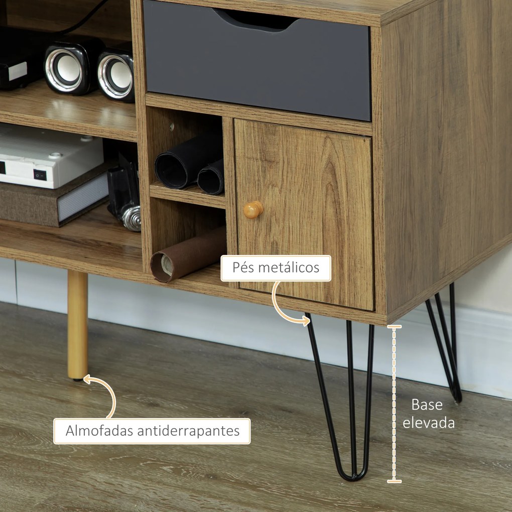 HOMCOM Móvel de TV com Prateleira de Armazenamento 4 Gavetas e Pés de Metal Móvel de TV para Televisores de até 50 Polegadas para Escritório 120x39x64cm Marrom
