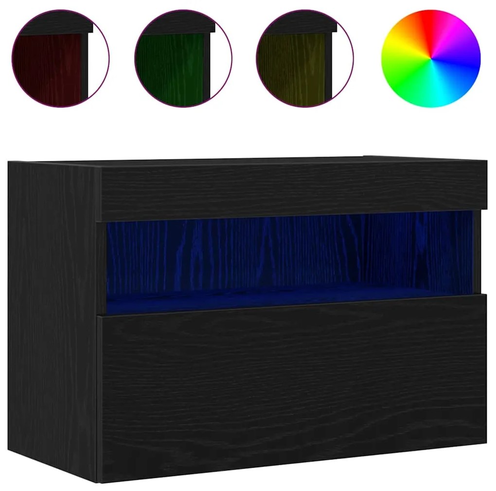Armários de TV vidaXL com luzes LED 2 pcs Carvalho Preto 60x30x40 cm