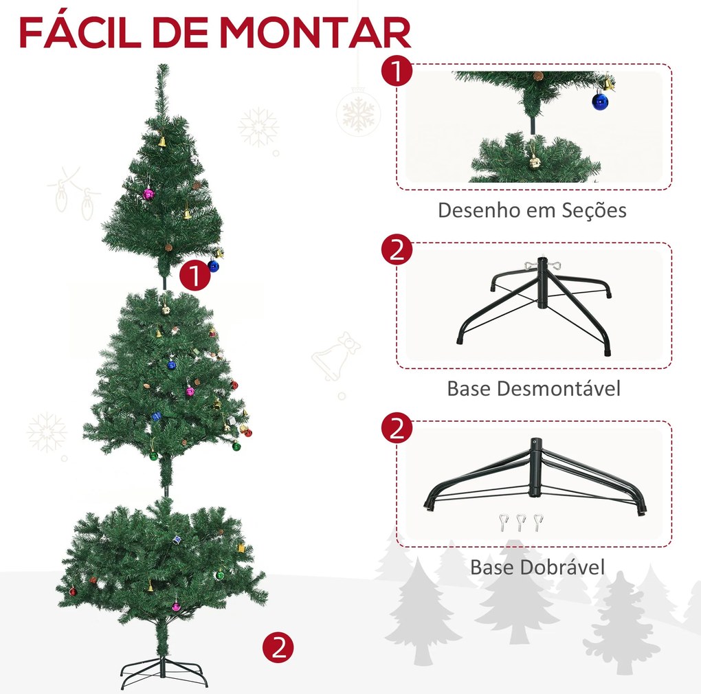 Árvore de Natal Artificial 210cm Ignífugo com 1036 Ramos 53 Decorações