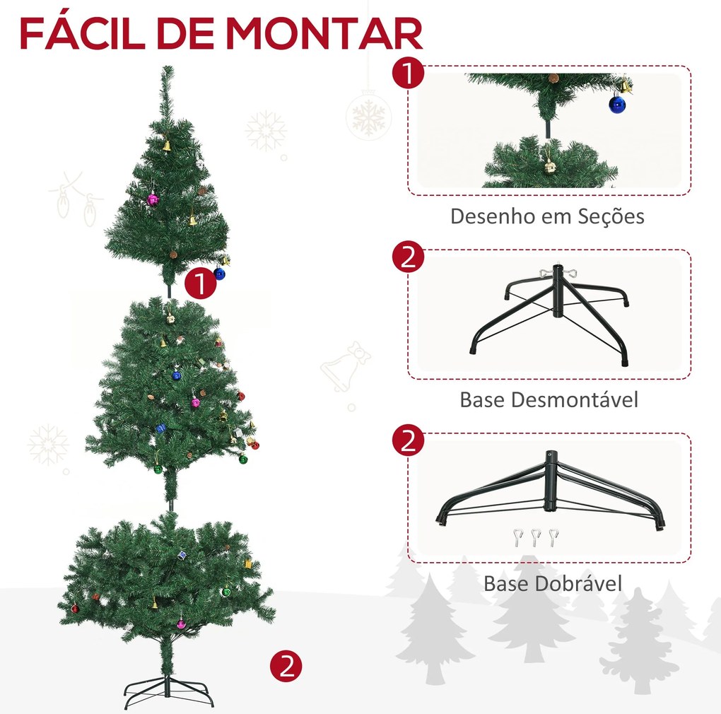 HOMCOM Árvore de Natal Artificial 210cm Ignífugo com 1036 Ramos 53 Dec