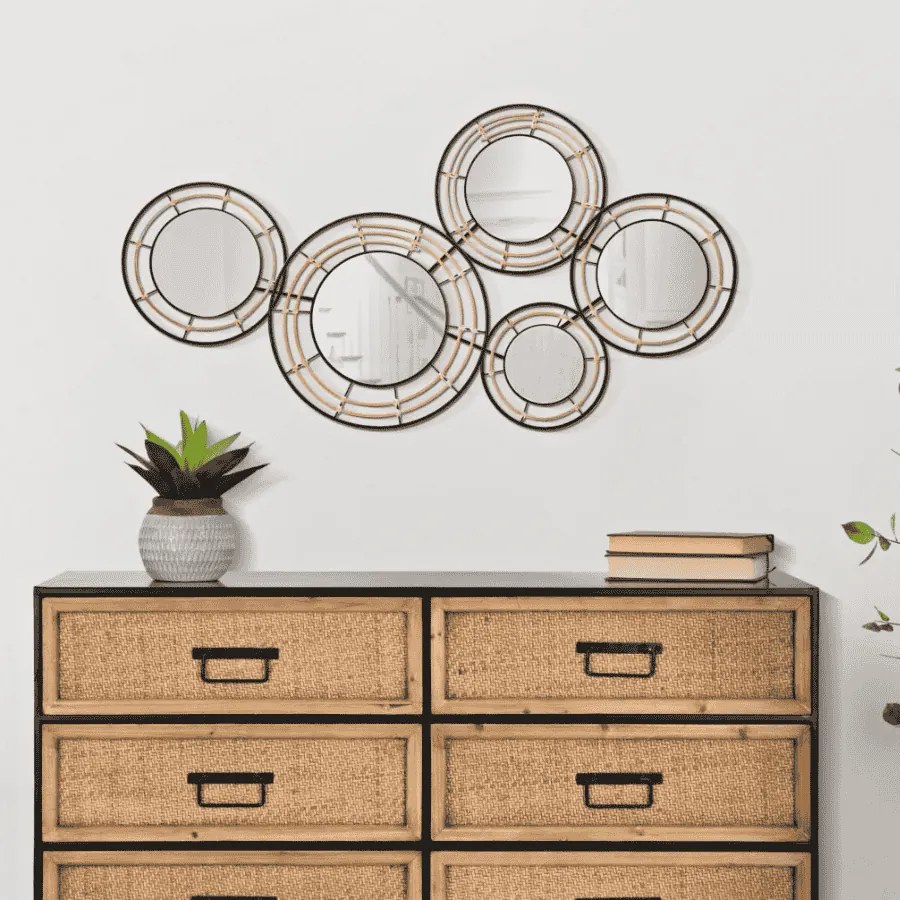 PAINEL DE PAREDE DE FERRO COM ESPELHOS OPORTO CM 111X9,5X59 PRETO E CASTANHO