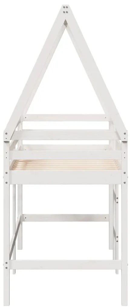 Cama alta c/ escada e telhado 90x190 cm pinho maciço branco