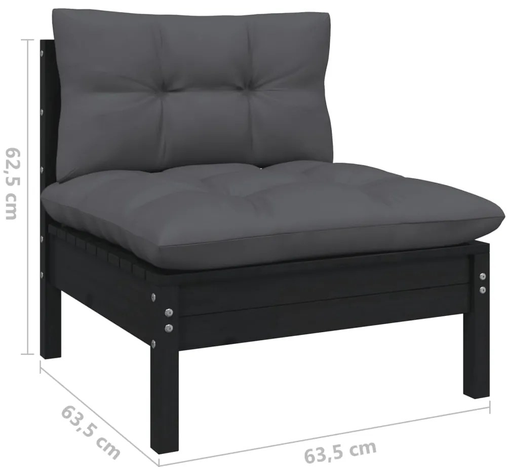 5 pcs conjunto lounge de jardim c/ almofadões pinho preto