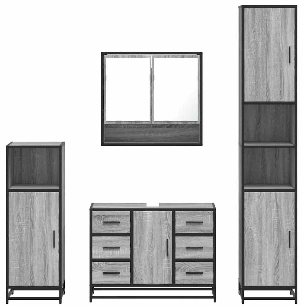 4 pcs Conjunto móveis casa de banho madeira proc. cinza sonoma