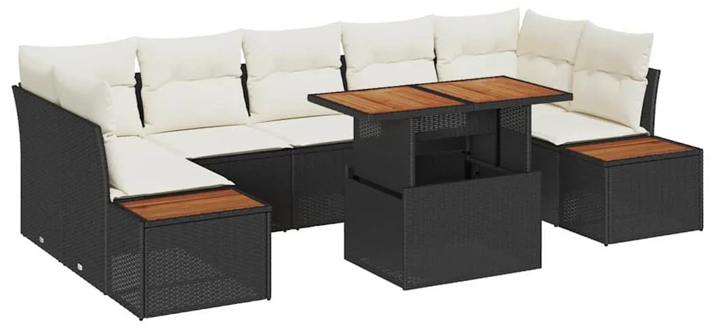 Conjunto de Jantar de Jardim de 8 Peças com Almofadas em Rattan Preto